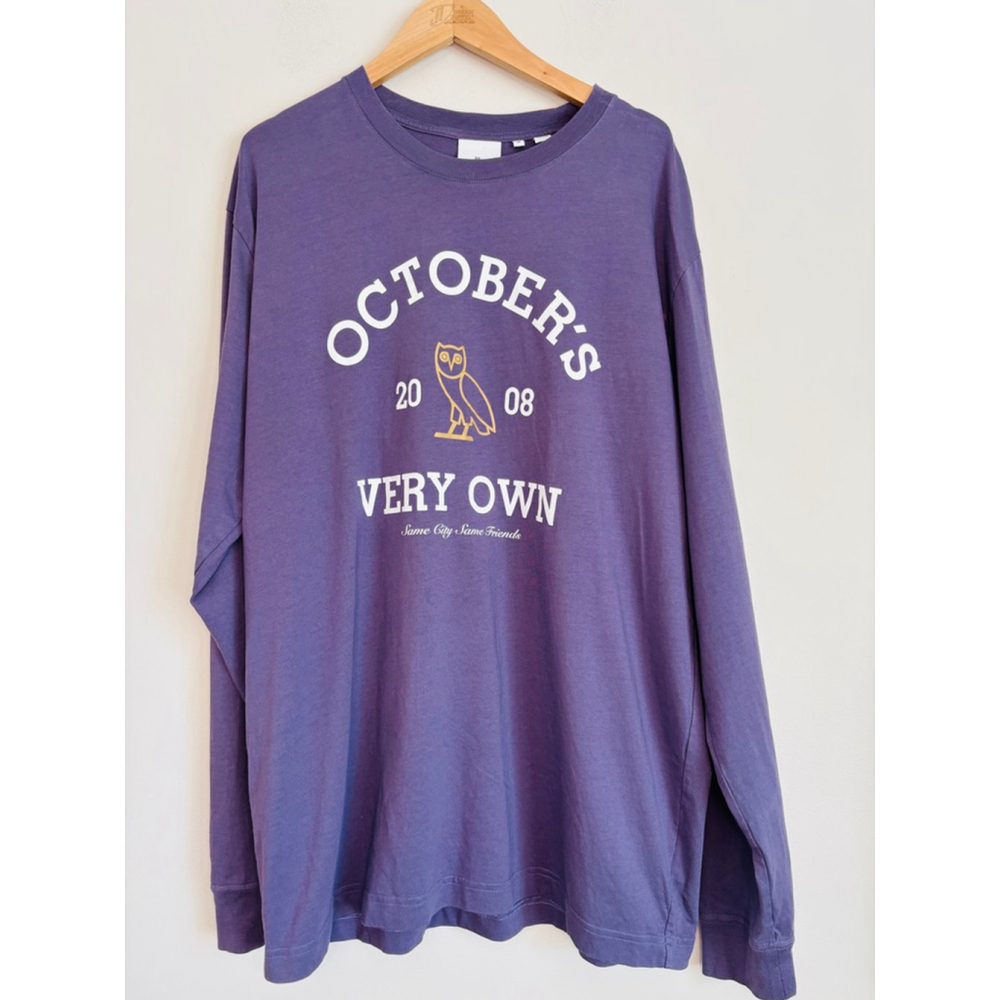 Drake x October's Very Own OVO Mens Long Sleeve T-Shirt Purple/White Size M